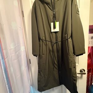 Brand New with Tag Long Olive Green Puffer Coat with Drawstring Waist